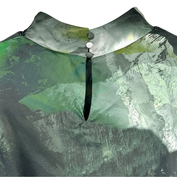 All Saints Isa Appalachian Abstract Green Silk Blend Sheath Midi Dress sz 4 - Picture 10 of 16